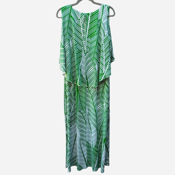 Chico’s Women’s S/M Tropical Palm Maxi Dress With Cascading Cropped Overlay - Picture 10 of 15